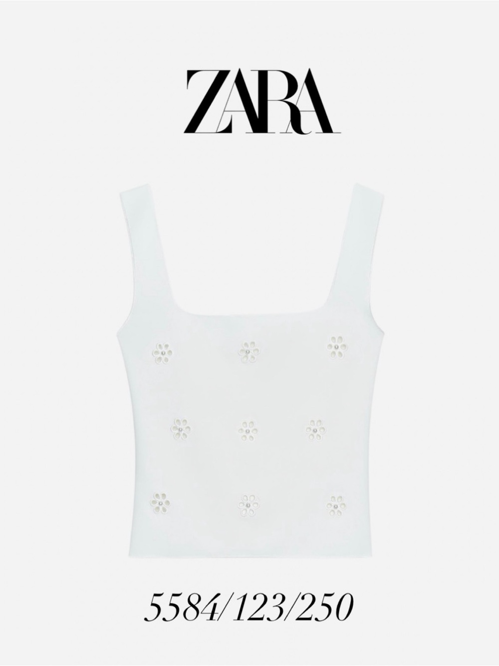 ZARA White Floral Eyelet Square-Neck Tank